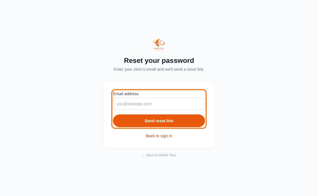The Reset your password page