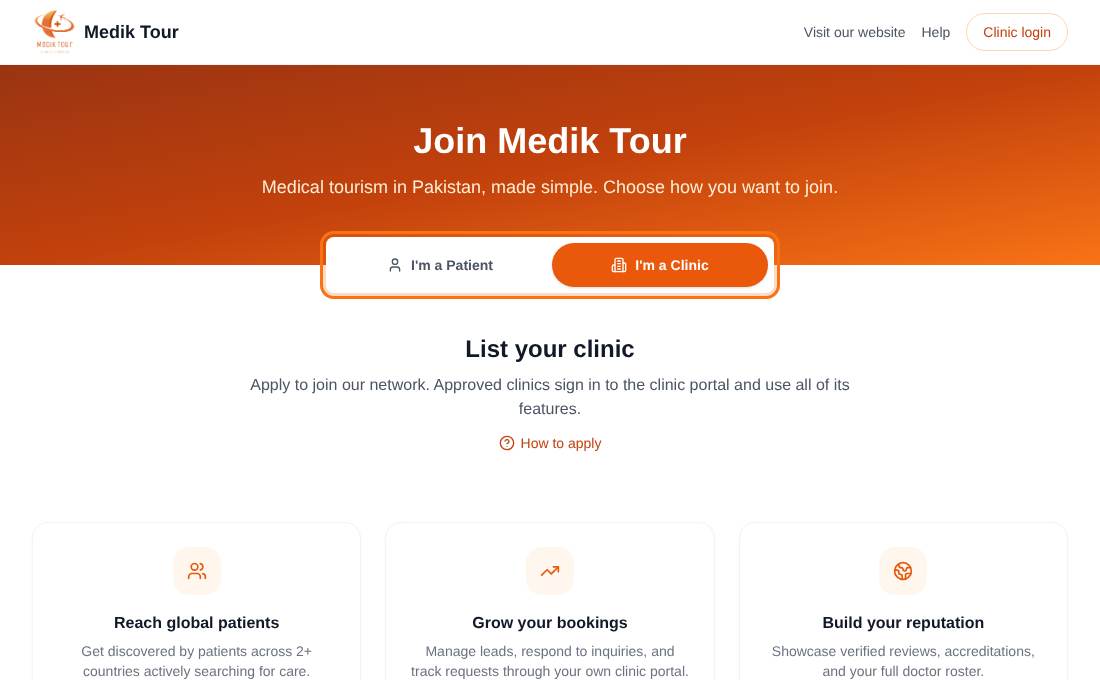 The Join page on the I'm a Clinic tab