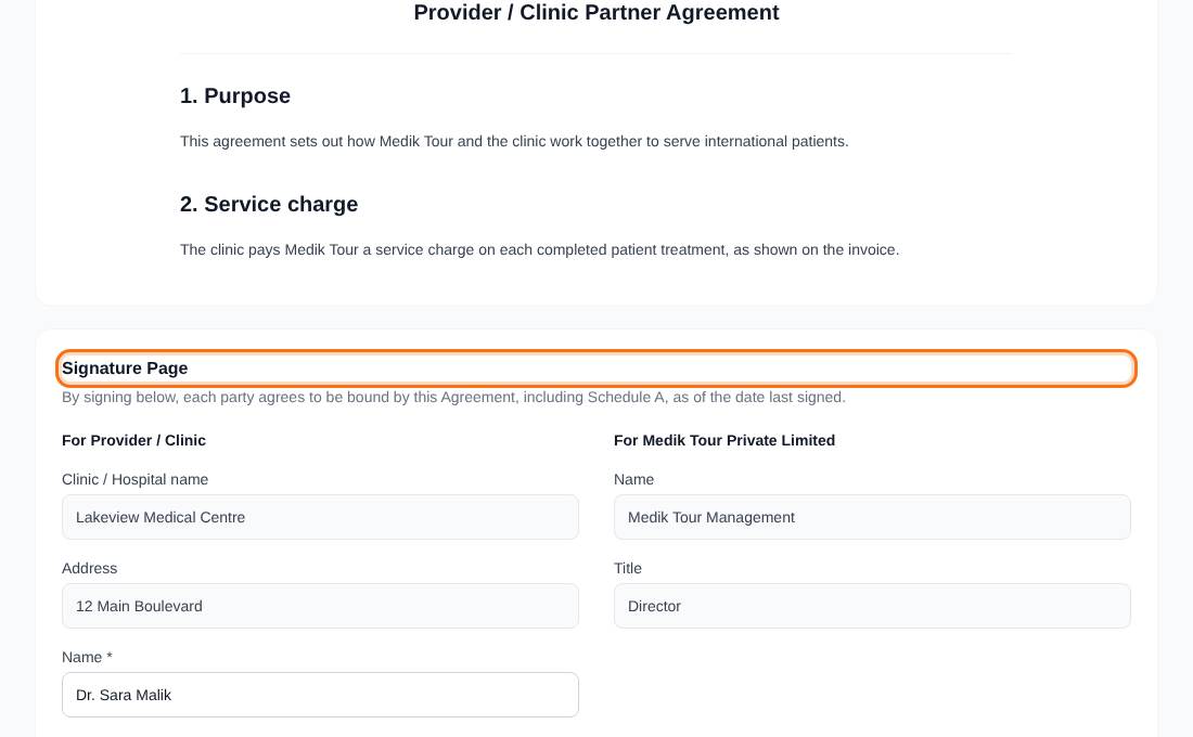 Application step 4, the agreement and signature page
