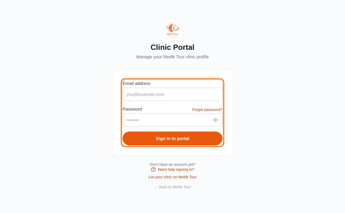 The Clinic Portal sign-in page