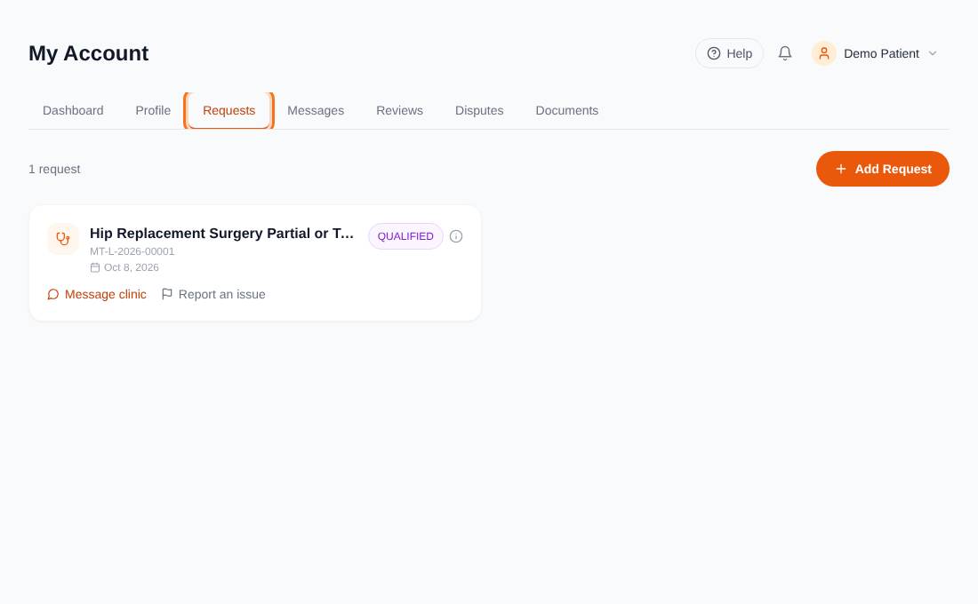 The Requests tab listing requests with their status